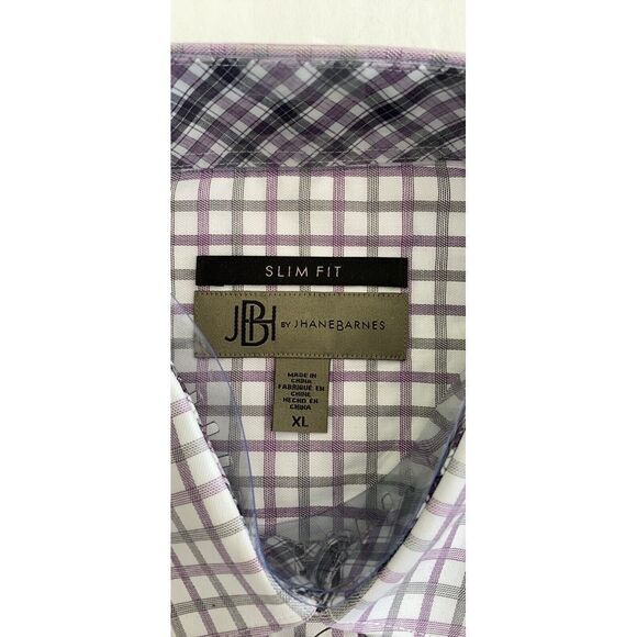 New JHane Barnes XL Men Slim Fit Purple Checkered Plaid Collar Button Up Shirt 3 - Picture 2 of 8